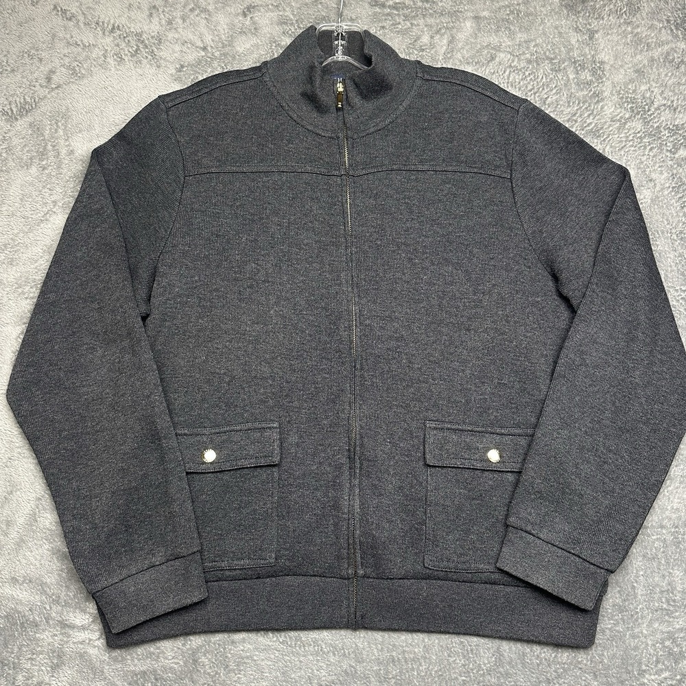 Chaps Ralph Lauren Sweater Jacket Women's Extra Large Gray Cotton Zip Pockets